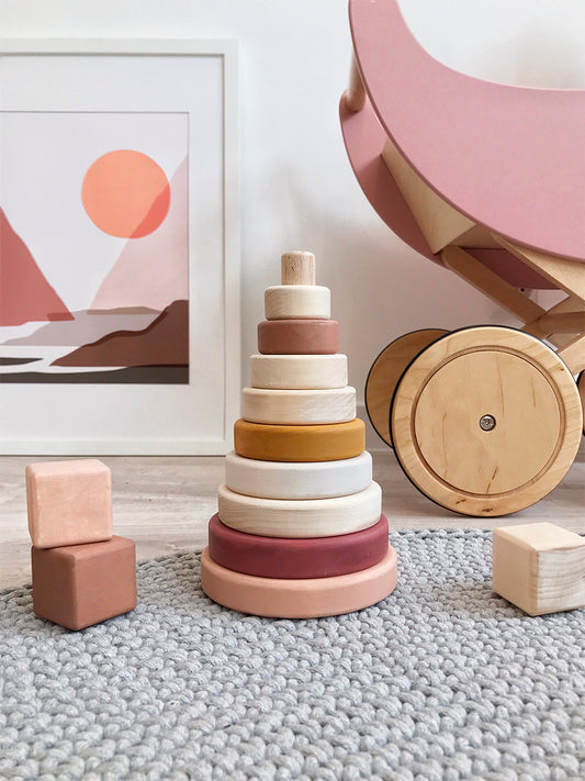 Wooden Ring Stacker - Light Pink